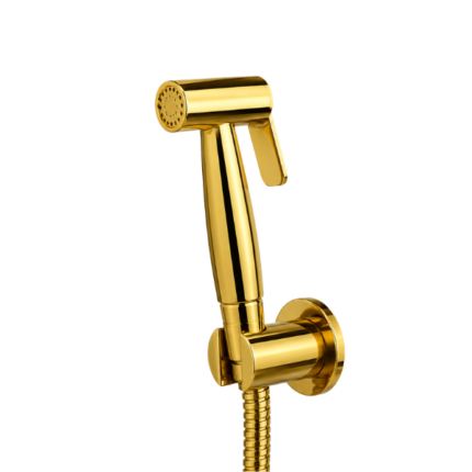 GOLD FINISH Brass Health Faucet Set with Nylon Braided Tube 1 Meter & Hook